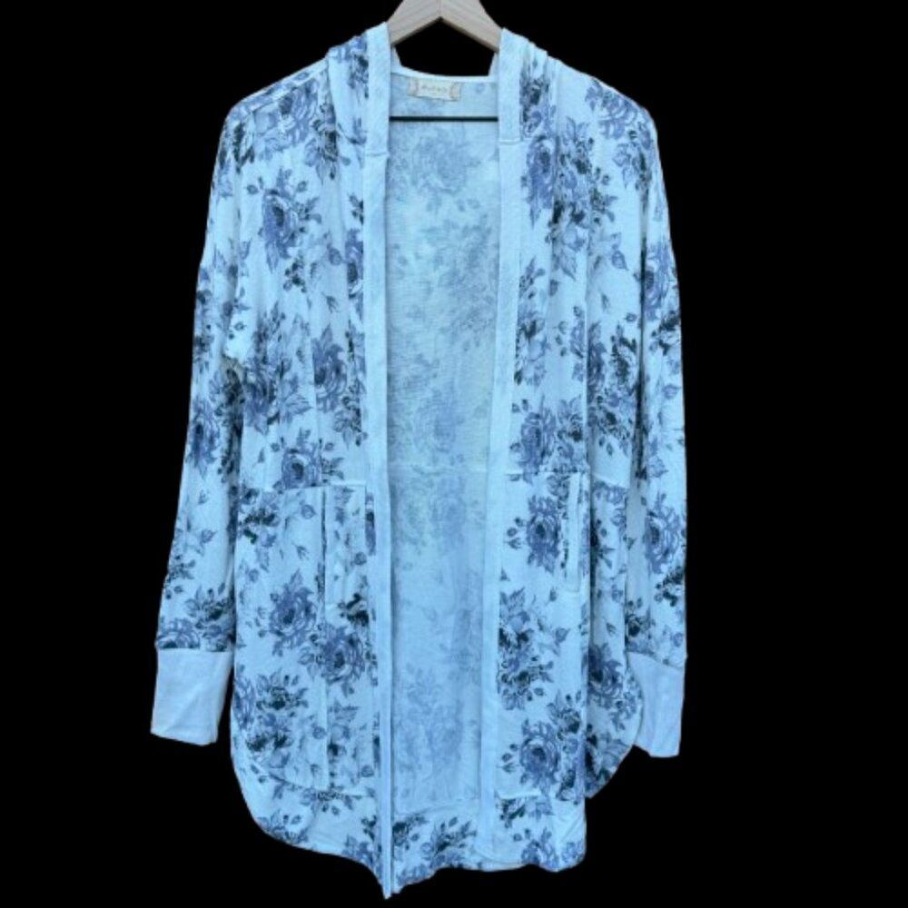 Altar'd State Floral Hooded Knit Cardigan Small Open Front Pockets Cottagecore